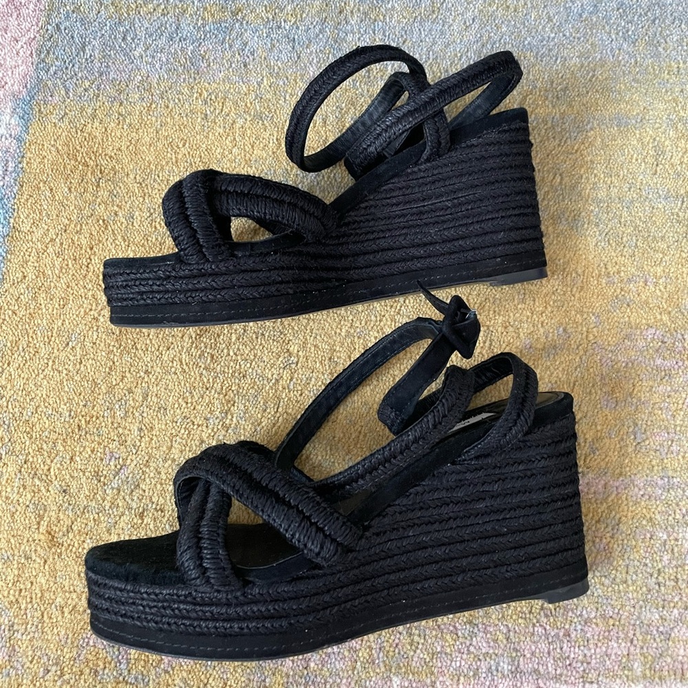 Espadrilles Sandals Wedge Platform Black